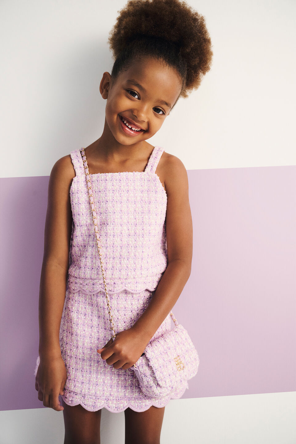 Scallop Tweed Skirt  Soft Lilac