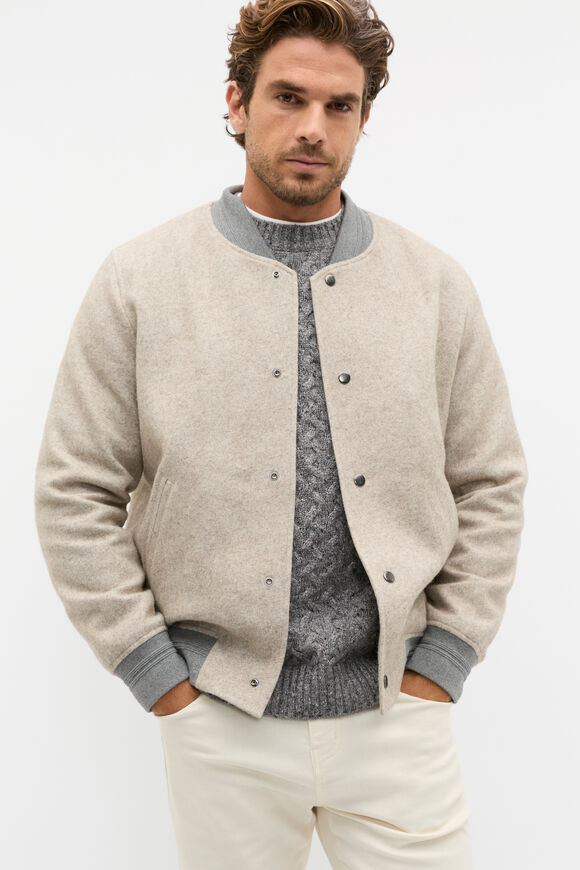 Wool Blend Bomber Jacket  Cashew Marle  hi-res