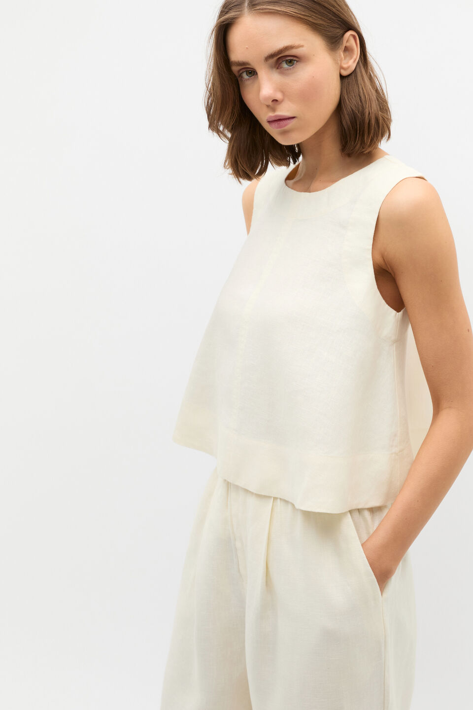 Core Linen Shell Top  Buttercream