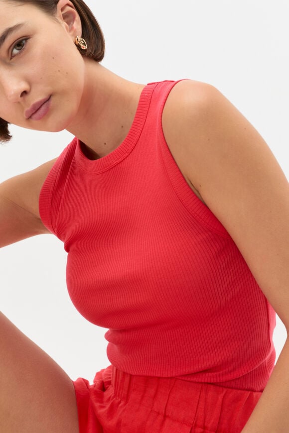 Core Australian Cotton Rib Tank  Electric Crimson  hi-res