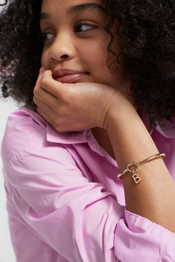 Rainbow Heart Initial Bangle  T  hi-res