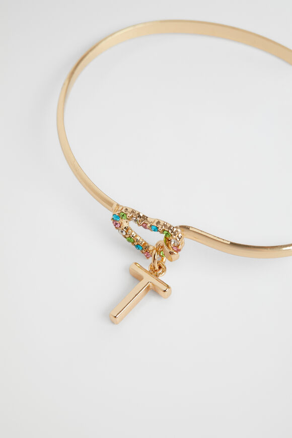 Rainbow Heart Initial Bangle  T  hi-res