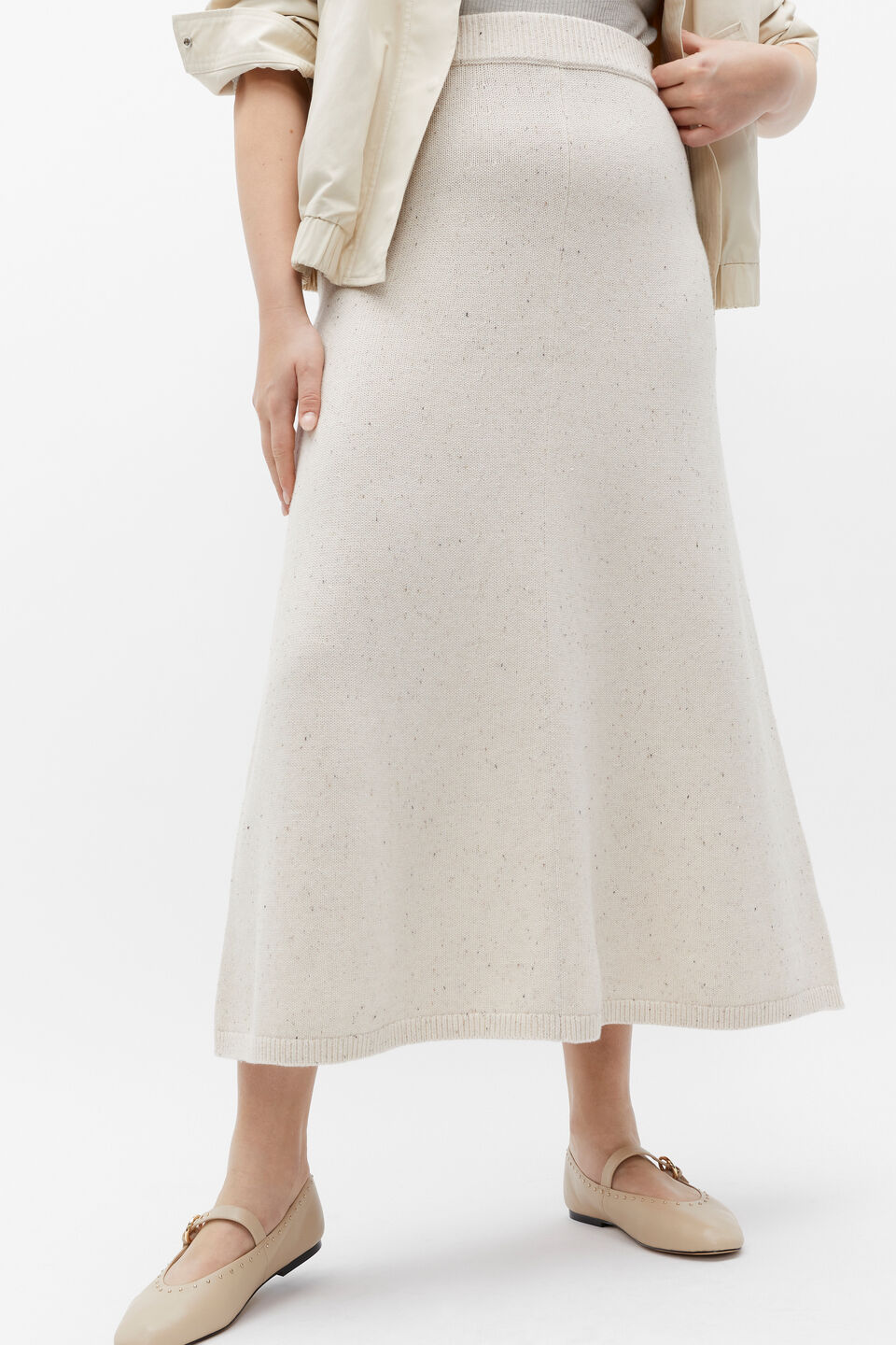 Speckle Knit Midi Skirt  Vanilla Cream Fleck
