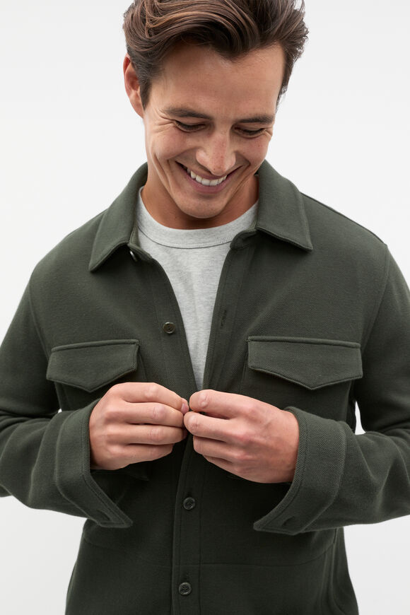 Pique Knit Overshirt  Dark Khaki  hi-res