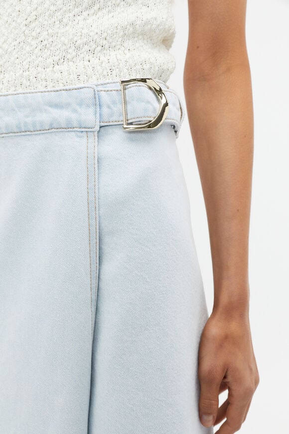 Denim Wrap Front Buckle Skirt  Stone Blue Wash  hi-res
