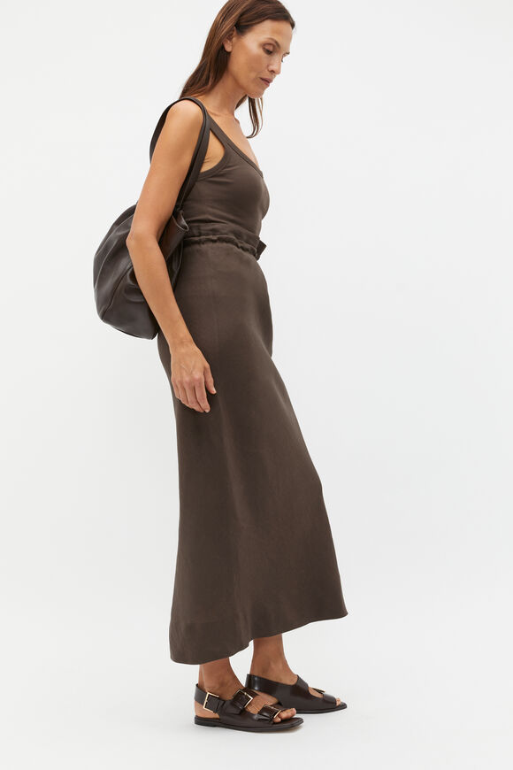 Linen Tie Column Skirt  Dark Espresso  hi-res