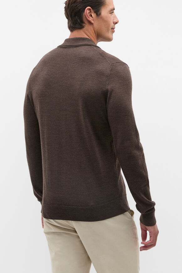Merino Wool Long Sleeve Polo  Dark Espresso Marle  hi-res
