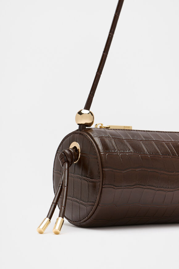 Barrel Shoulder Bag  Dark Espresso Croc  hi-res