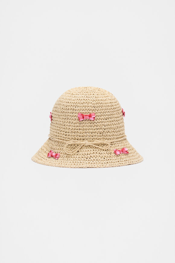Gingham Bow Straw Hat  Natural  hi-res