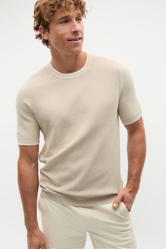 Twisted Yarn Knit Tee  Almond  hi-res