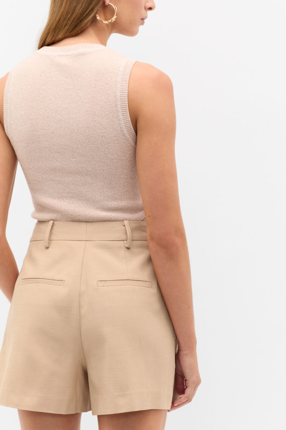 Tailored Button Short  Ecru