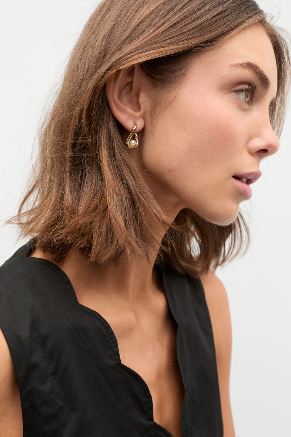 Rectangle Pearl Hoop  Gold