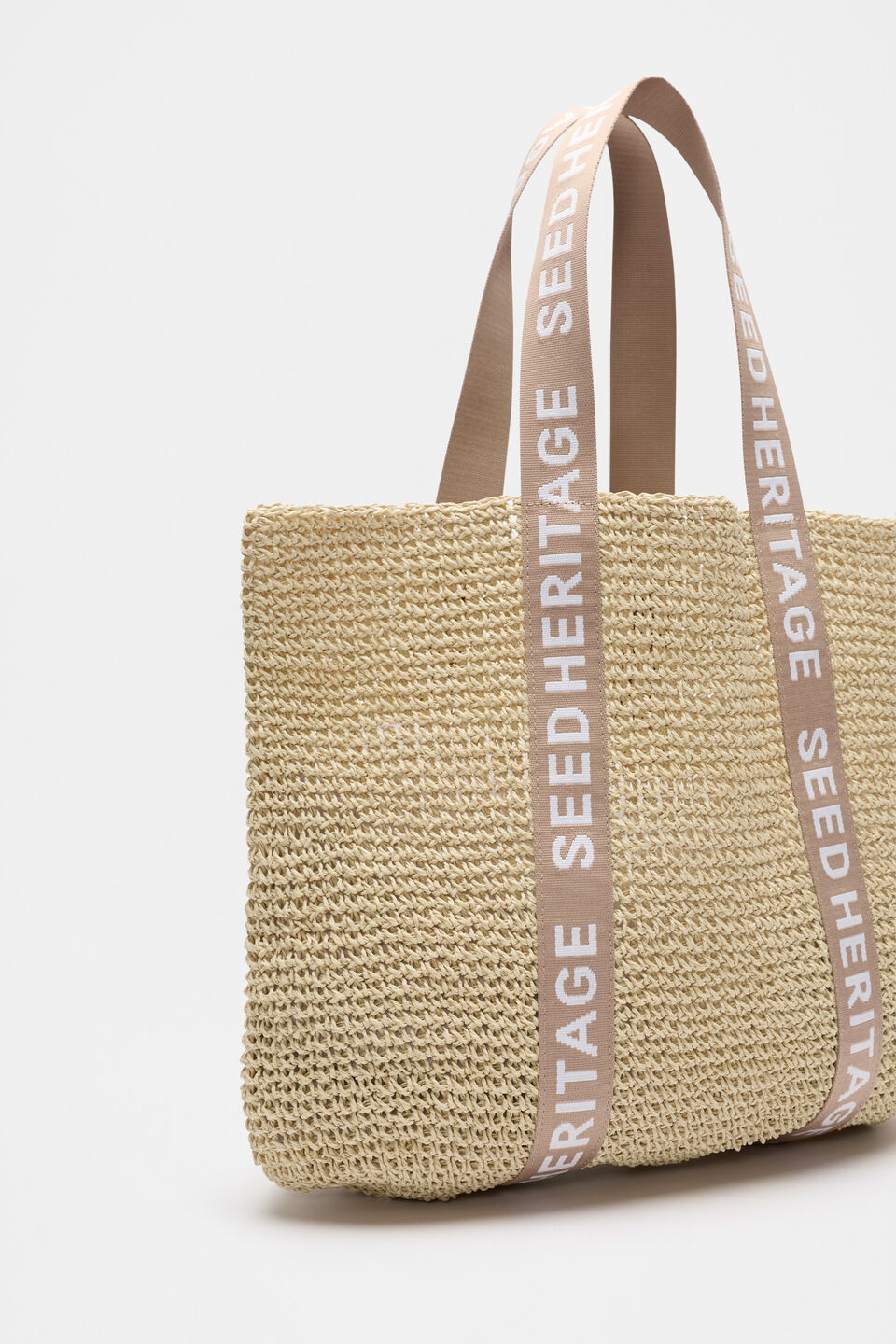 Logo Woven Basket Bag  Ecru