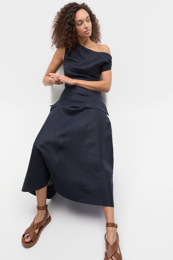 Linen Draped Shoulder Top  Twilight Blue  hi-res