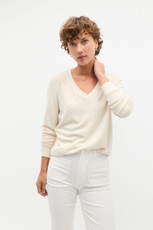 Supersoft Waffle V Neck Top  Oat Marle  hi-res
