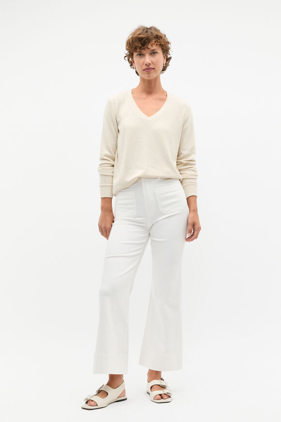 Supersoft Waffle V Neck Top  Oat Marle  hi-res