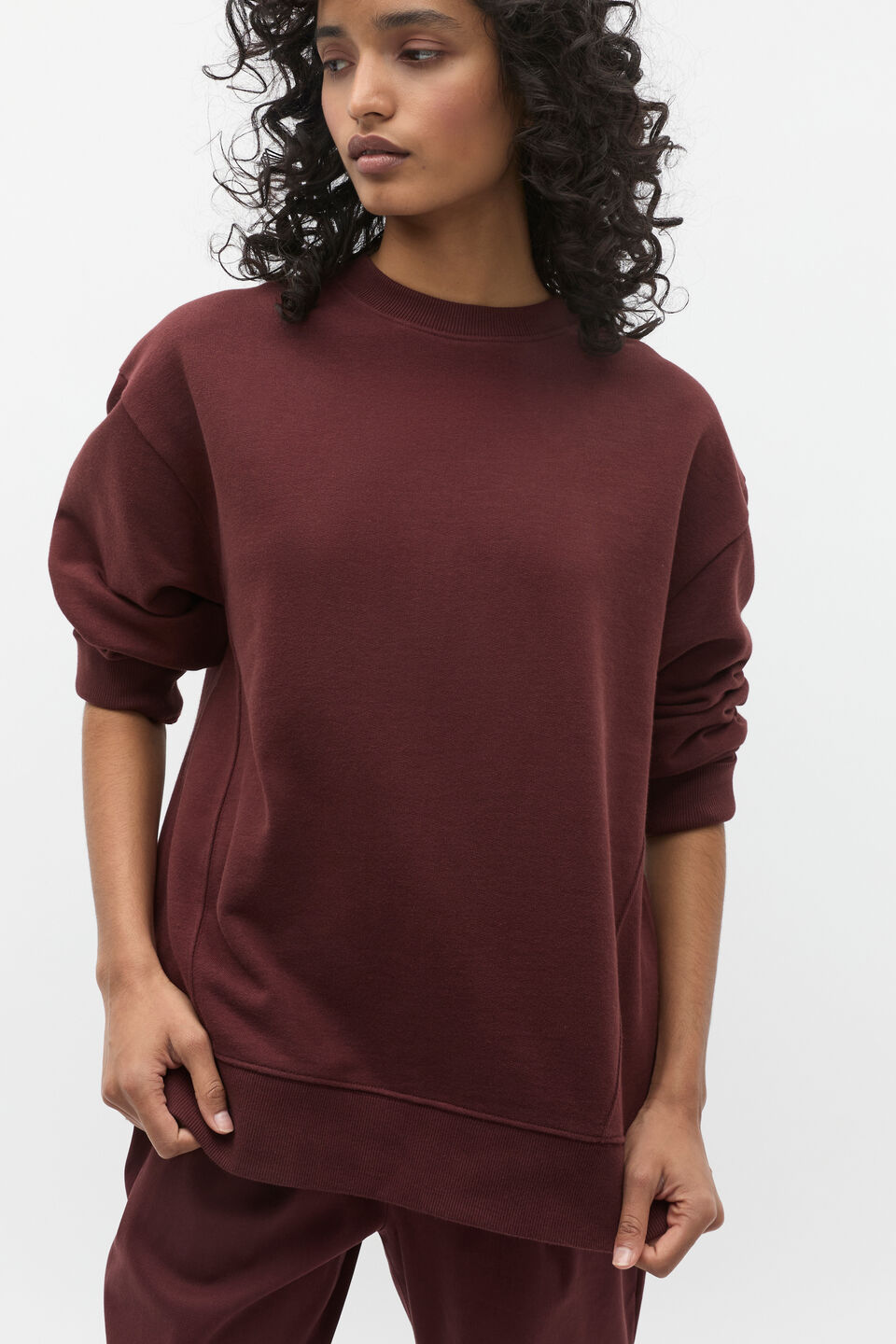 Longline Crew Neck Sweat  Merlot