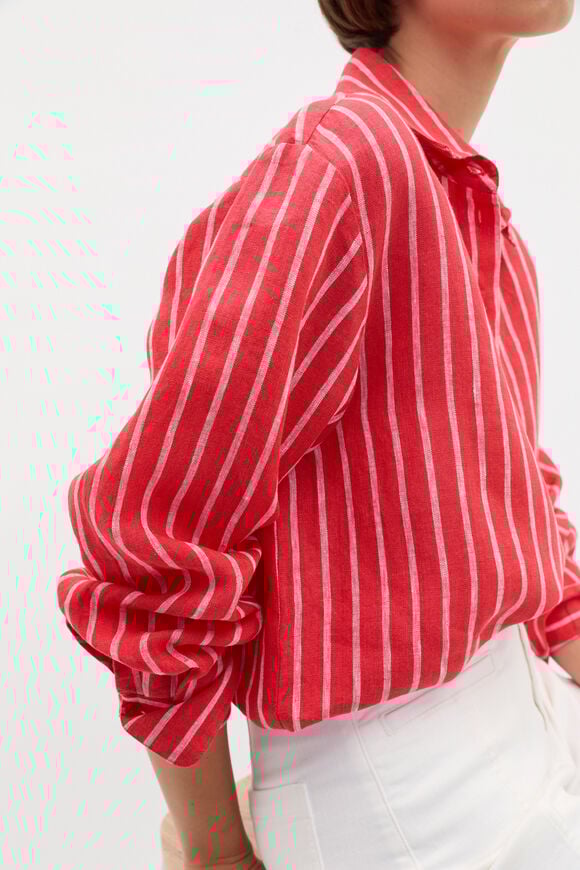 Linen Oversized Shirt  Electric Crimson Stripe  hi-res