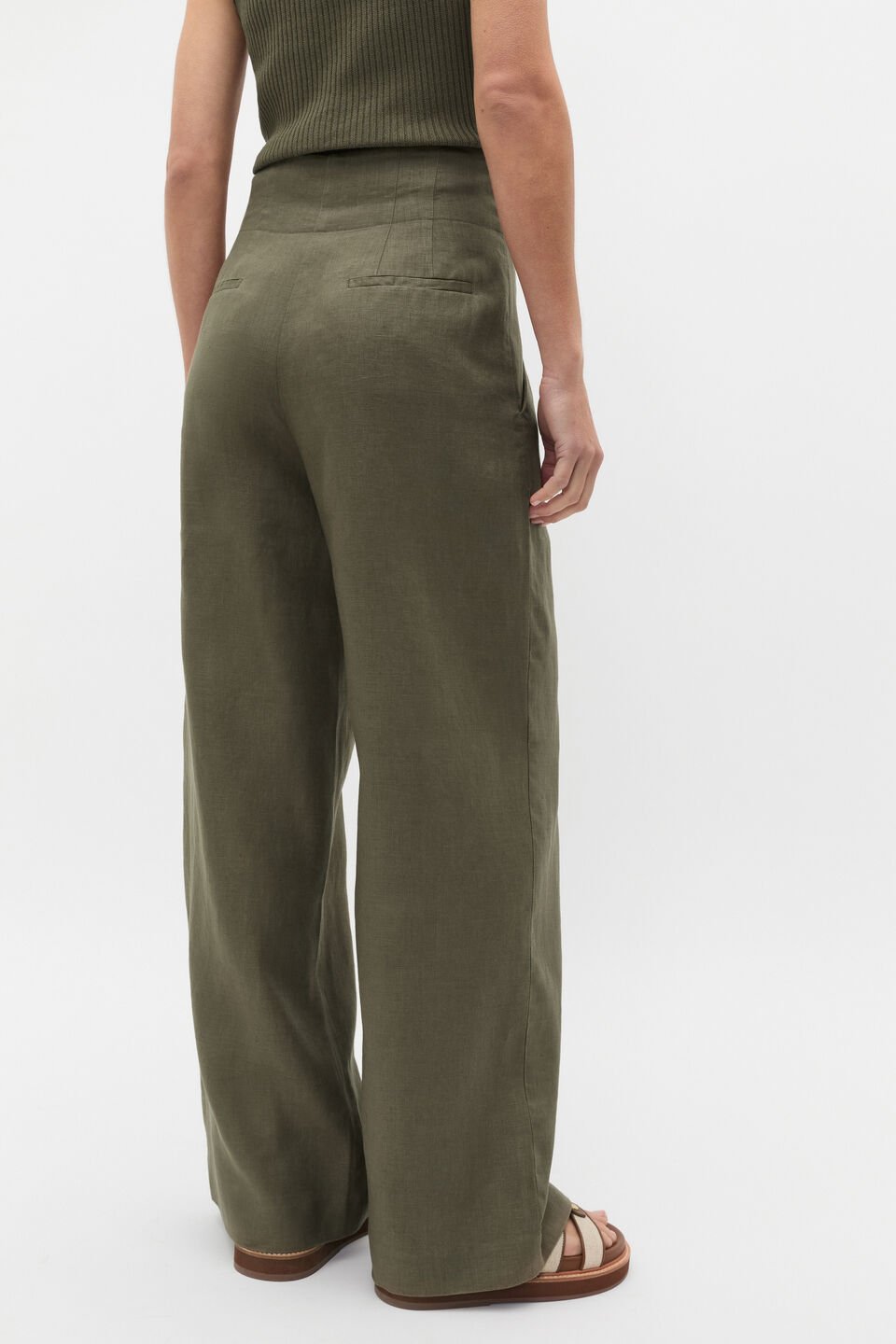 Core Linen Waisted Pant  Olive Leaf