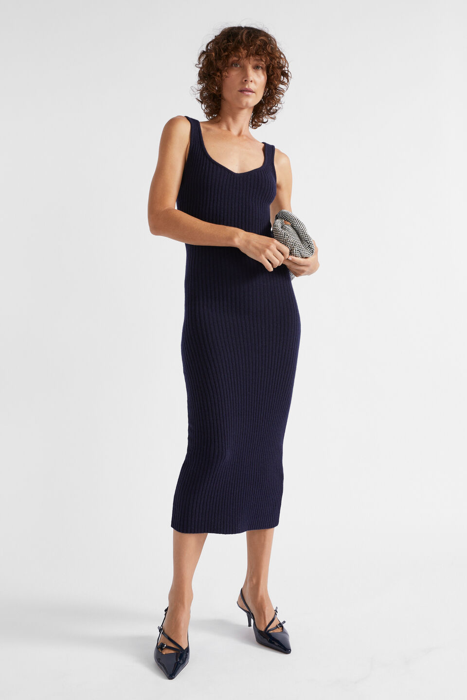 Merino Wool Knit Midi Dress  Midnight Sky