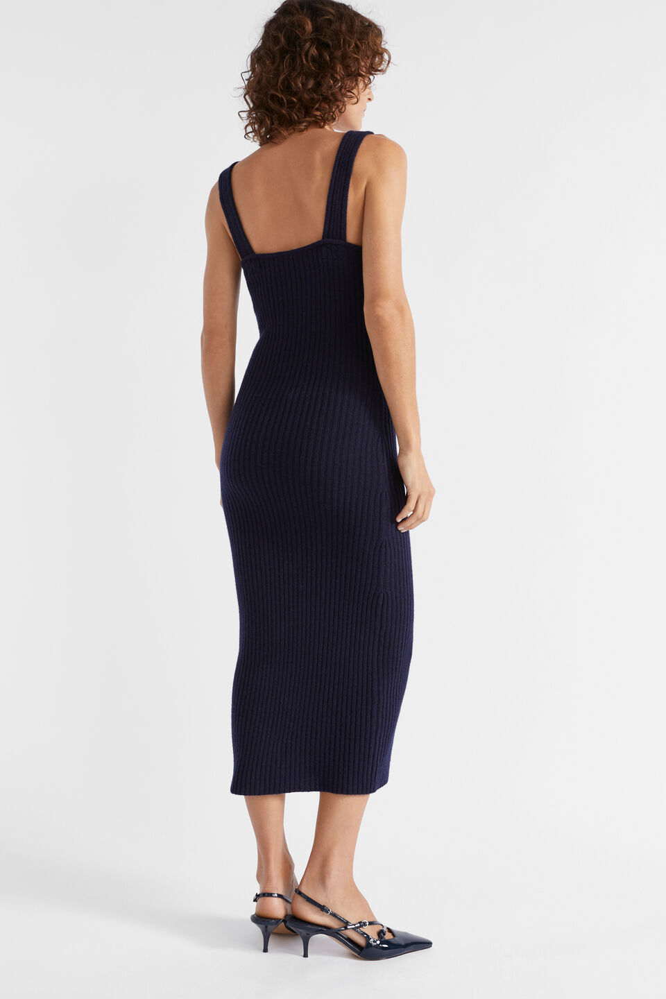 Merino Wool Knit Midi Dress  Midnight Sky