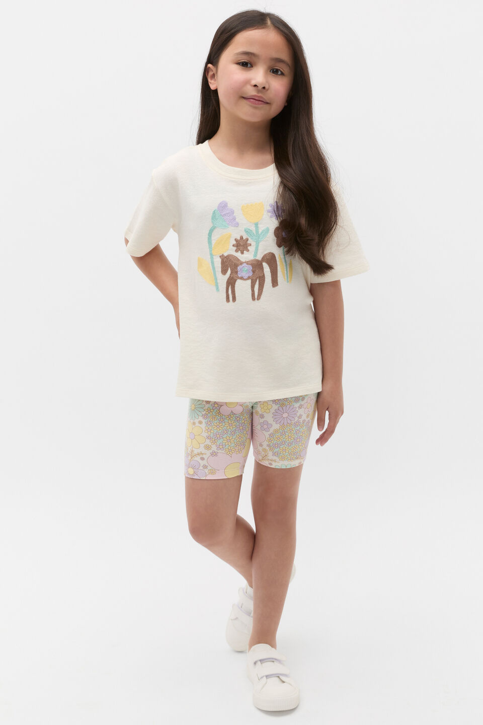 Floral Bike Short  Vintage Cream