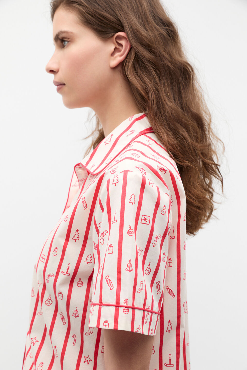 Christmas Stripe Shirt and Short PJ Set  Vintage Cream