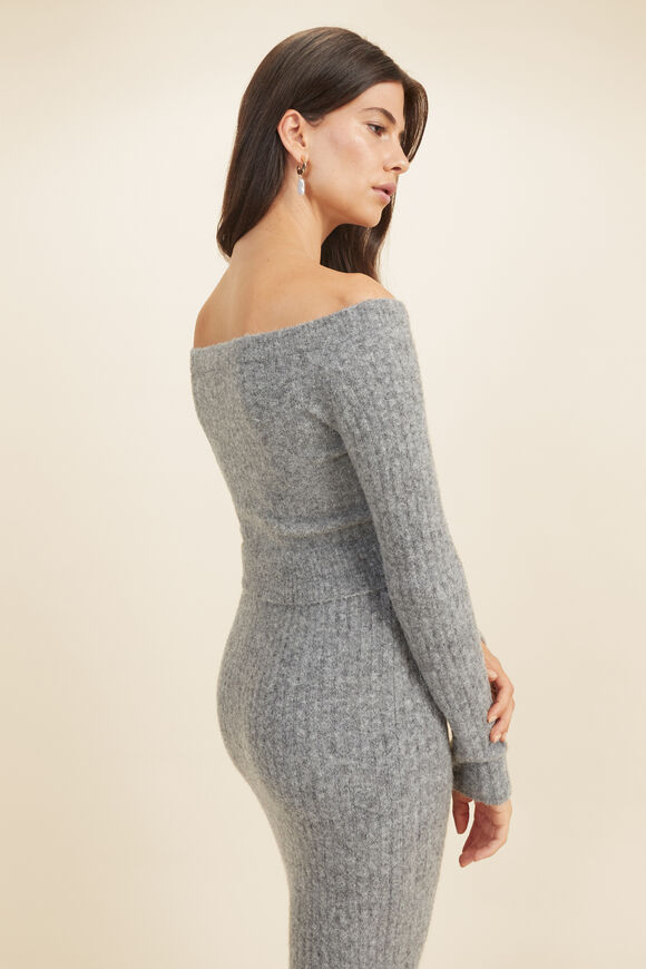 Off Shoulder Crop Sweater  Mid Grey Marle  hi-res