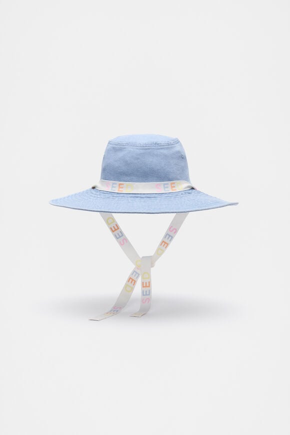 Wide Brim Hat With Ties  Light Wash  hi-res