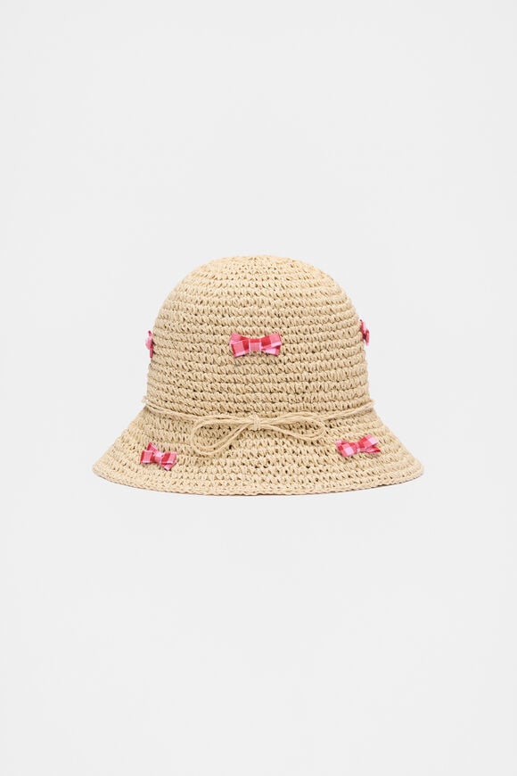 Gingham Bow Straw Hat  Natural  hi-res