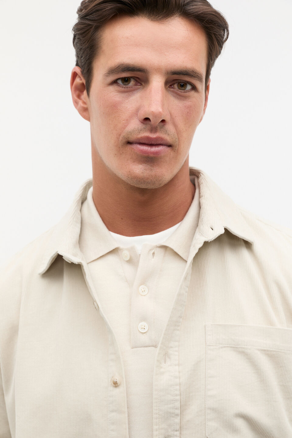 Merino Wool Long Sleeve Polo  Cool Stone Marle