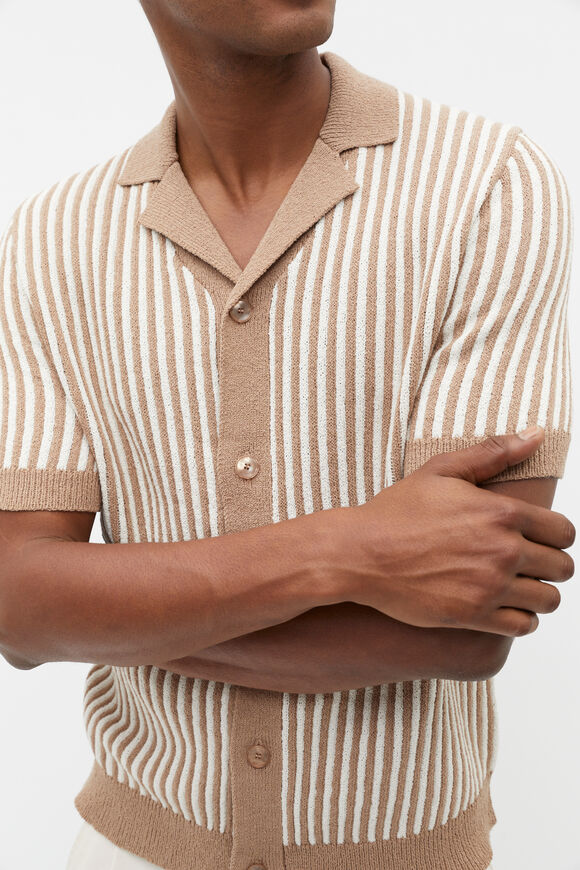 Textured Button Down Knit  Hazelnut Stripe  hi-res