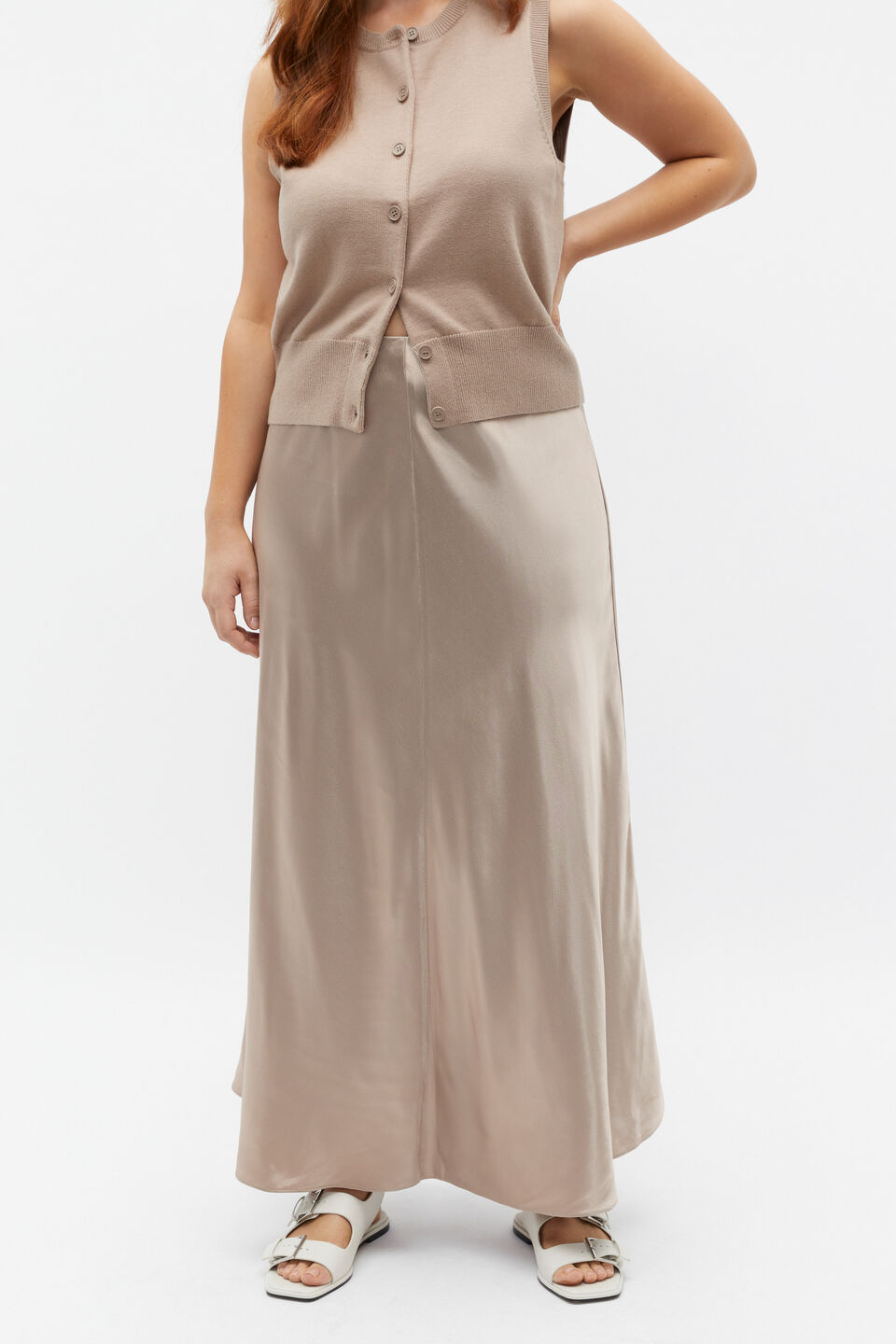Satin Midi Swing Skirt  Cookie