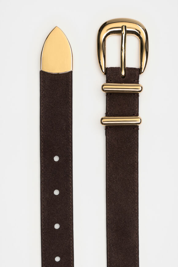 Hallie Suede Metal Keeper Belt  Chocolate  hi-res