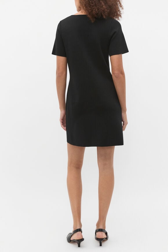Crepe Knit Short Sleeve Mini Dress  Black  hi-res