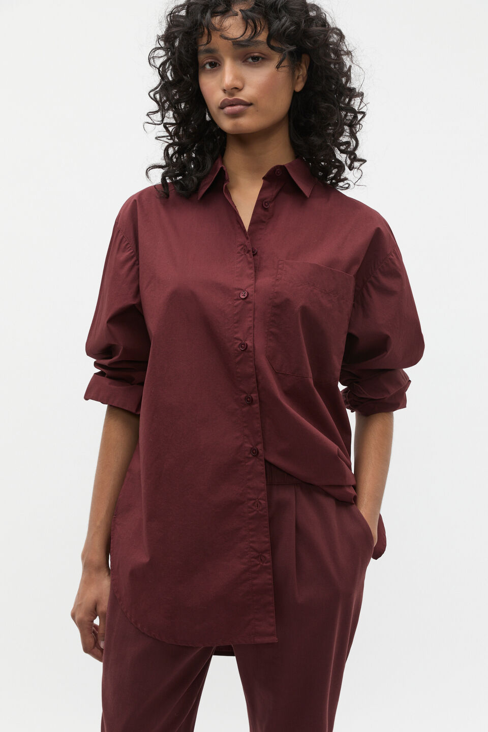Longline Poplin Shirt  Merlot