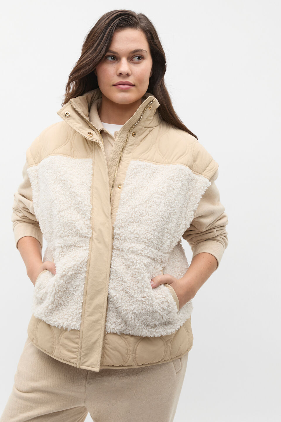 Quilted Teddy Vest  Latte