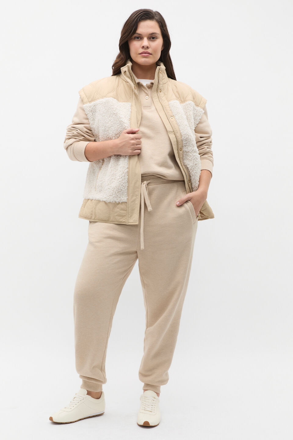 Quilted Teddy Vest  Latte