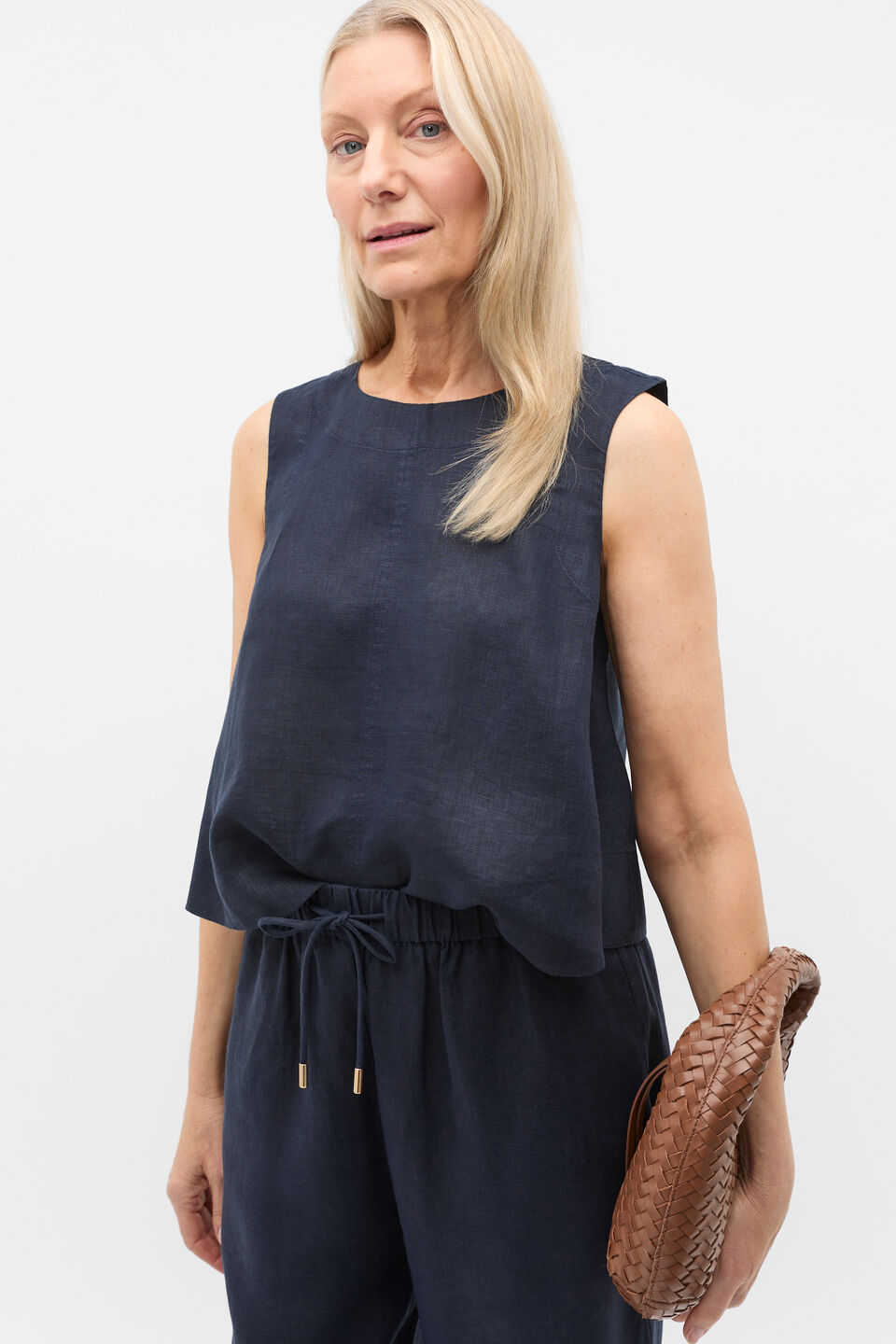 Core Linen Shell Top  Twilight Blue