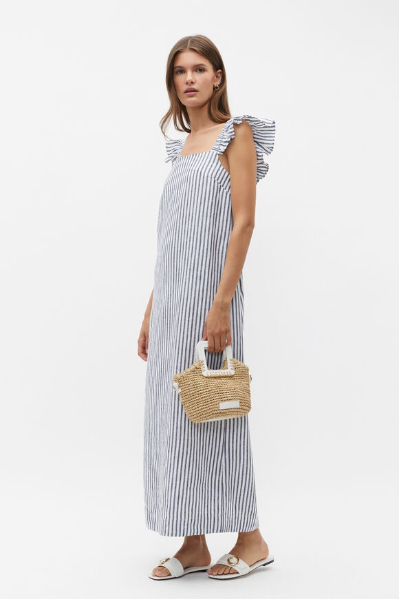 Linen Flutter Sleeve Slip Dress  Midnight Sky Stripe  hi-res