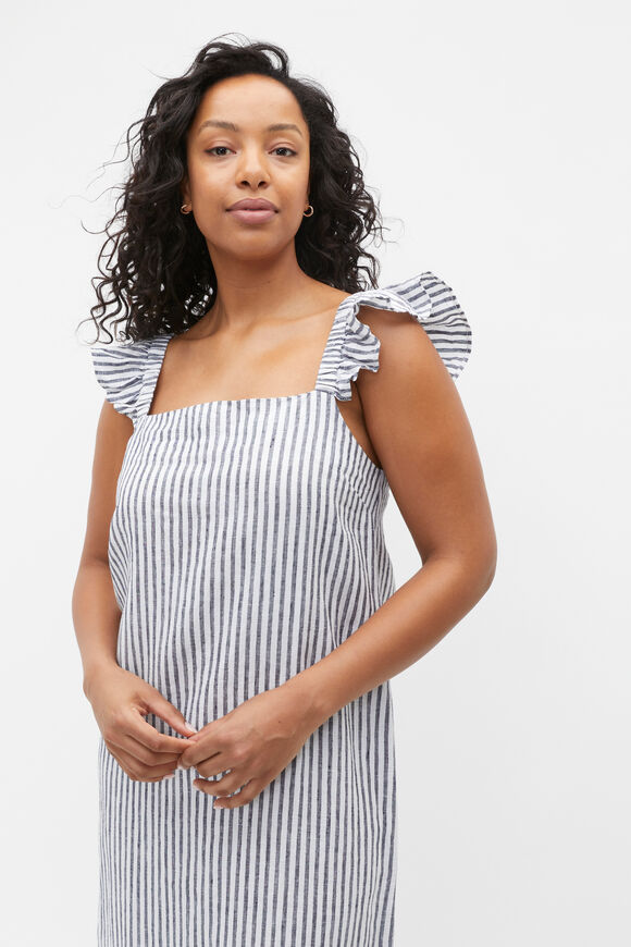 Linen Flutter Sleeve Slip Dress  Midnight Sky Stripe  hi-res