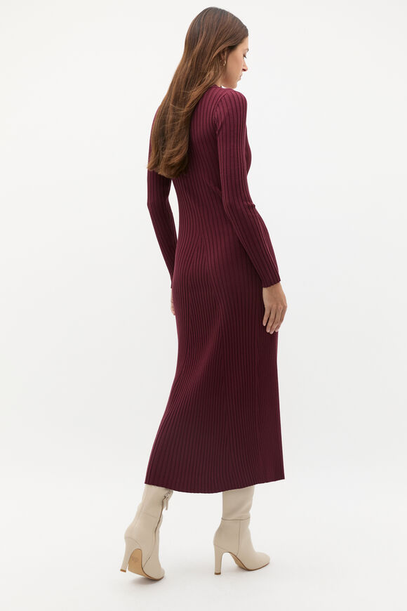 Rib Polo Knit Midi Dress  Plum Red  hi-res