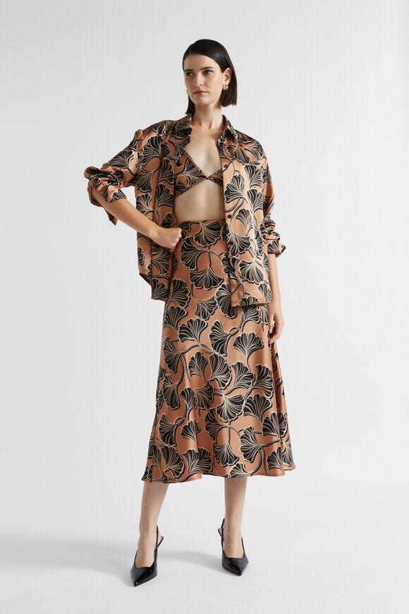 Satin Abstract Floral Skirt  Abstract Floral  hi-res