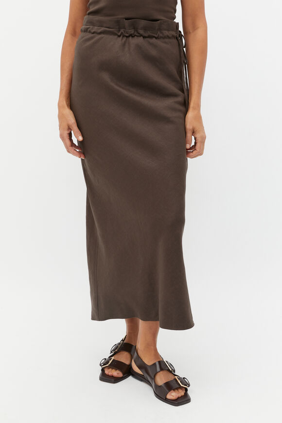 Linen Tie Column Skirt  Dark Espresso  hi-res