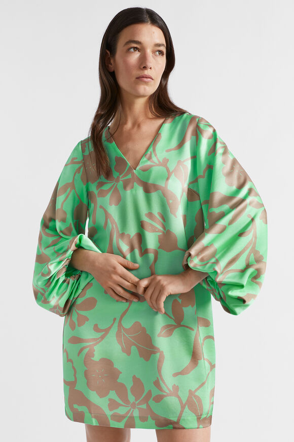 Satin Floral Mini Dress  Key Lime Floral  hi-res