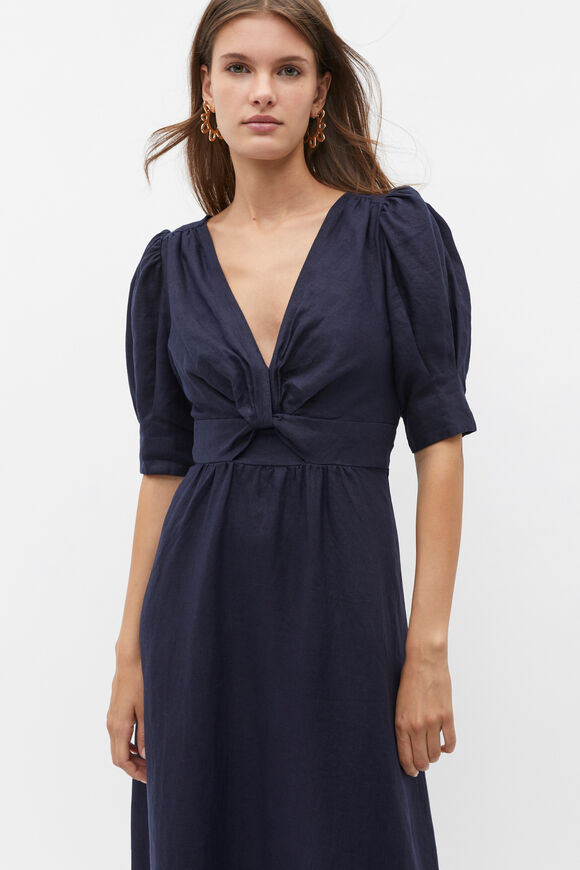 Linen Twist Front Midi Dress  Midnight Sky  hi-res