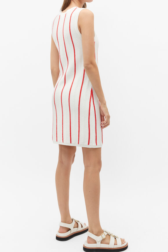 Crochet Crew Neck Mini Dress  Strawberry Red Stripe  hi-res