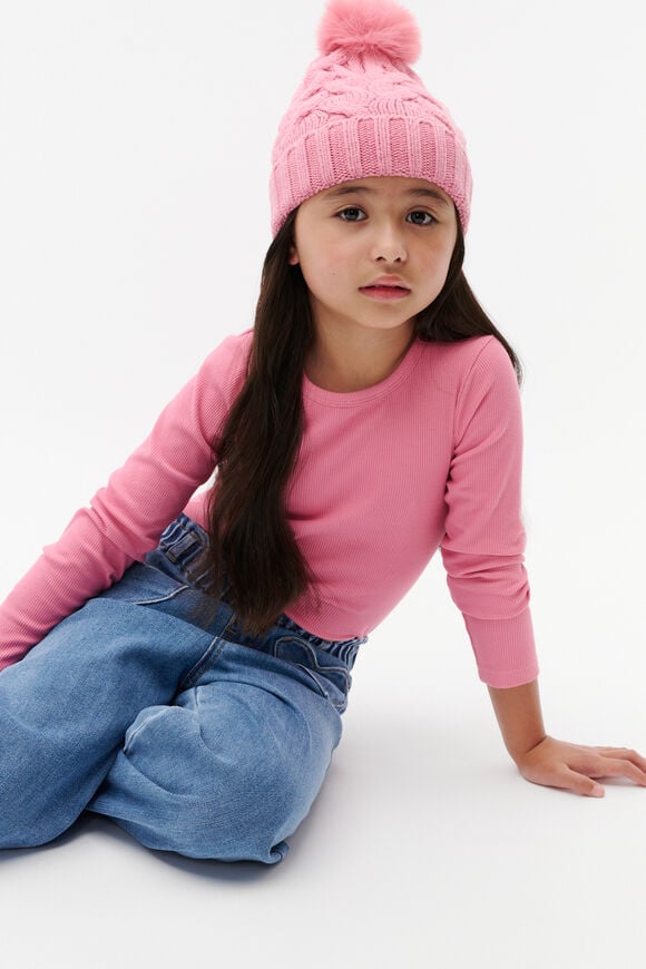 Cable Knit Beanie  Raspberry  hi-res