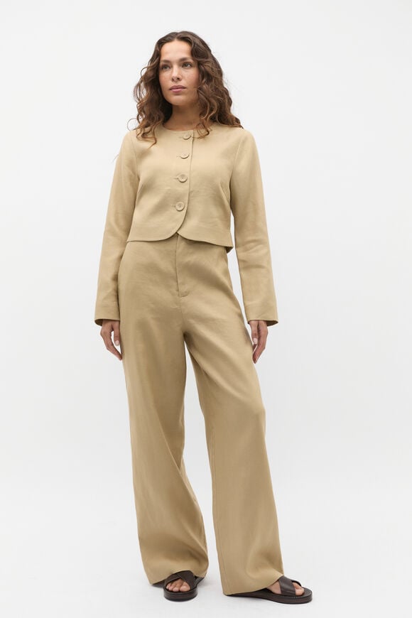 Long Sleeve Linen Vest  Cashew  hi-res