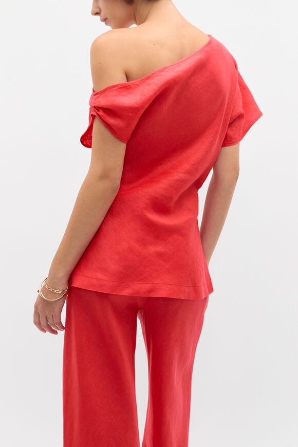 Linen Draped Split Hem Top  Electric Crimson  hi-res